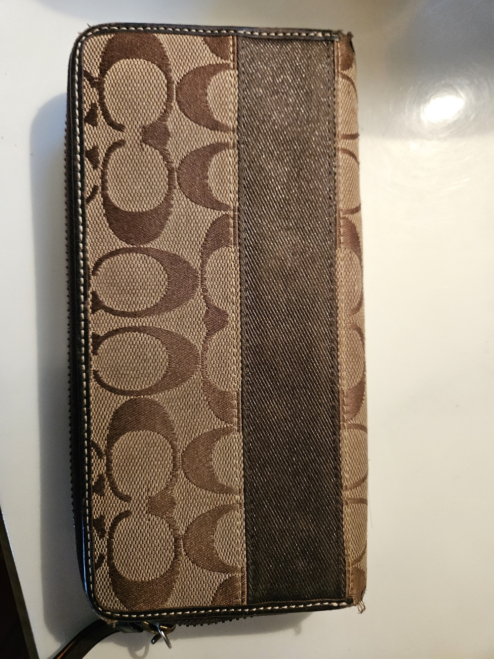 Coach Brown and Tan Signature Zip Wallet